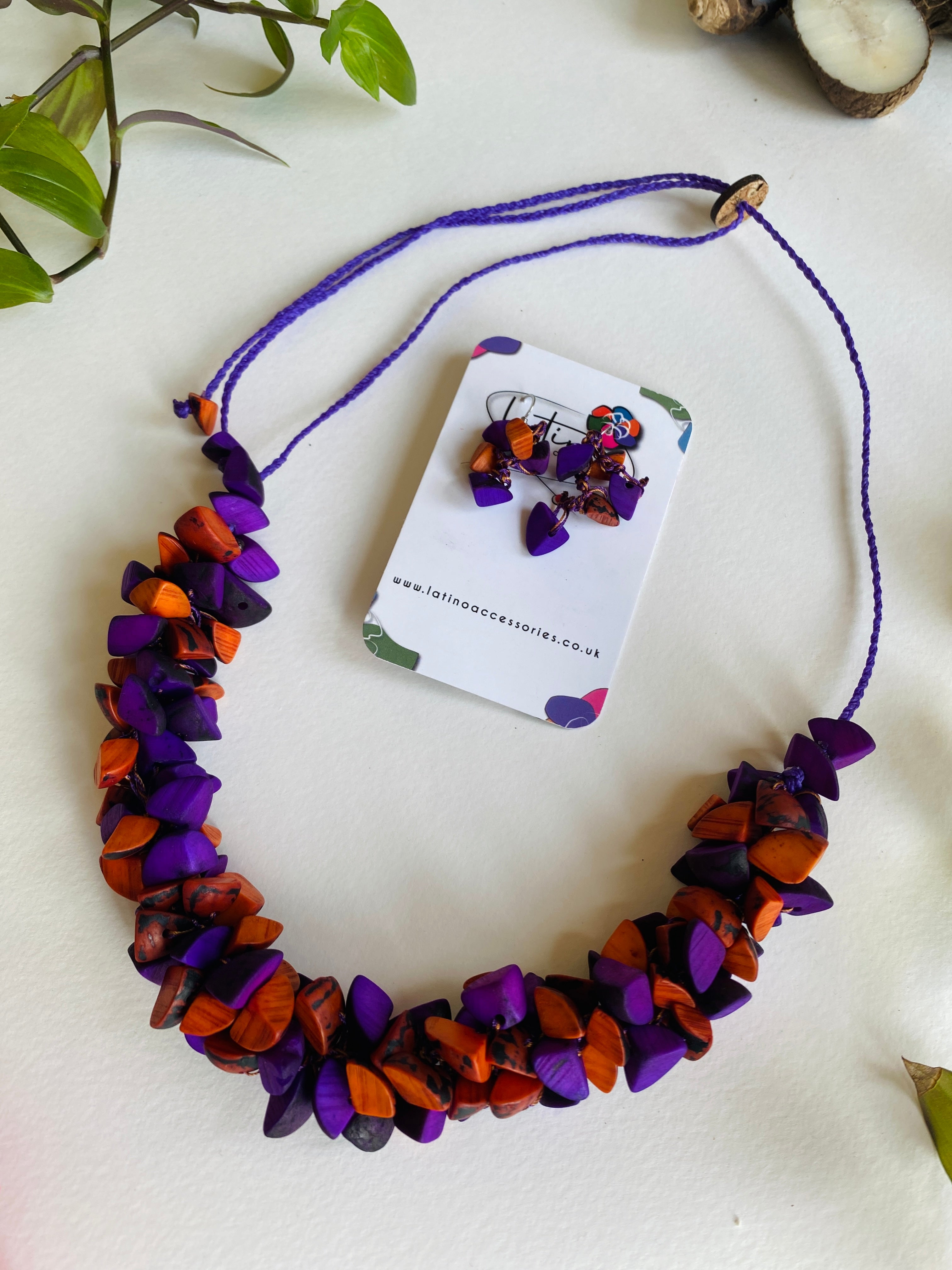 Purple & Orange Trocitos Necklace Set